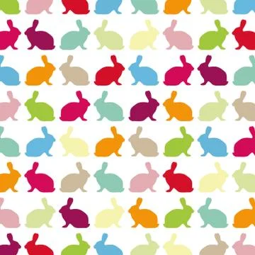 Illustration of colorful easter bunnies facing each other on a white backgrou Illustrazione stock