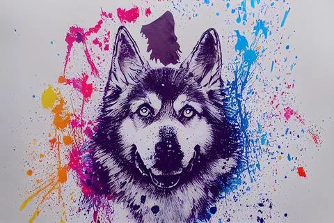 Illustration of colorful german shepard dog in paint splashes. Majestic portr Stock Illustration