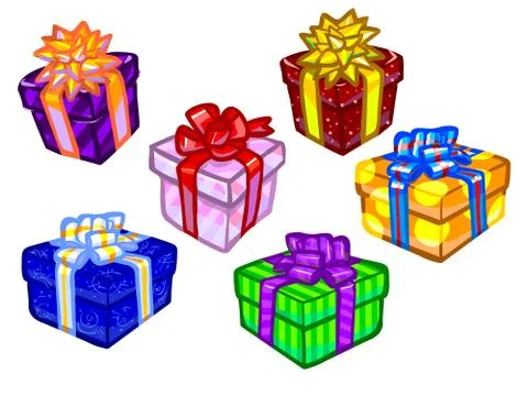 The illustration of colorful present boxes. Stock Illustration