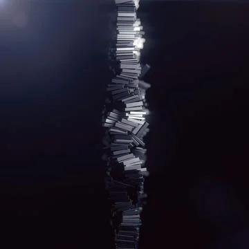 Illustration of a column of shiny metallic rectangular elements. 3d rendering 스톡 일러스트