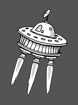 Illustration of a comic style spaceship isolated on gray background Illustrazione stock
