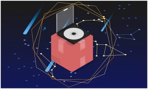 Illustration of a compact disc on the box on digital art background Stock Illustration