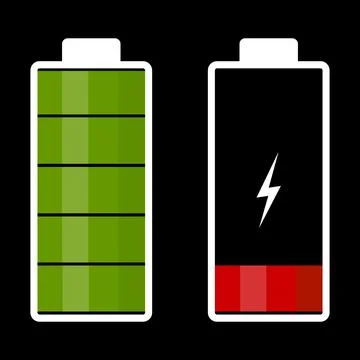 Illustration comparing full and low battery. Vector image Stock Illustration