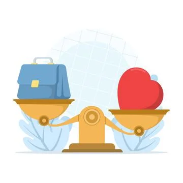 Illustration comparing work stress and healthy living with balance scale Illustrazione stock