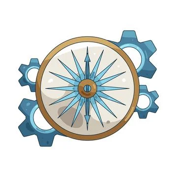 Illustration of compass with gears 스톡 일러스트