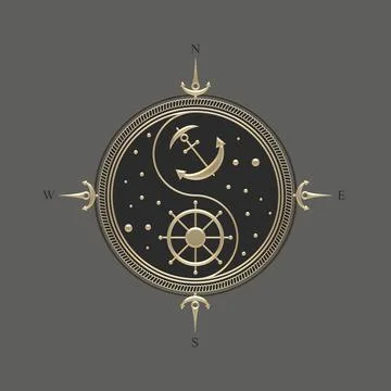 Illustration of compass rose on grey background Ilustração Stock