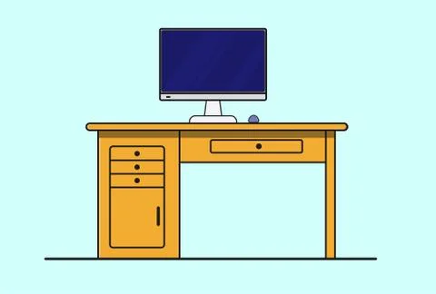 Illustration of computer and mouse on table cyan isolated vector design Stock Illustration