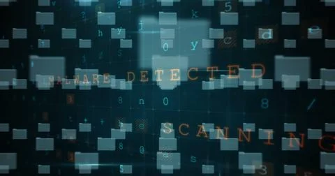 Illustration of computer folders with multiple texts over letters and numbers in Illustrazione stock