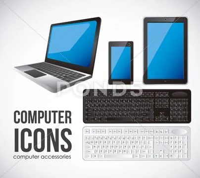 Illustration of computer icons, iconography computer and keyboard, vector Stock Illustration