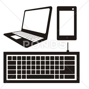 Illustration of computer icons, iconography computer and keyboard, vector Stock Illustration