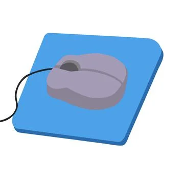 Illustration of a computer mouse with a black cord, on a blue mouse pad Stockillustratie