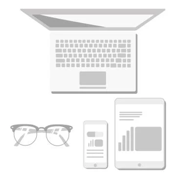 Illustration of Computer notebook with business work on screen and smartphone Illustrazione stock