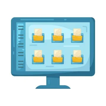 Illustration of Computer Screen Displaying Several File Folders Stock Illustration