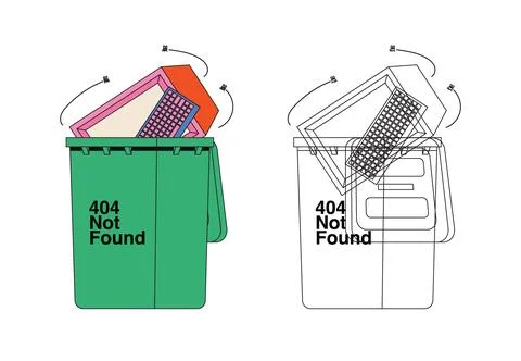 Illustration computer on trash garbage bin retro isolated 스톡 일러스트