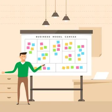 Illustration concept the man present with whiteboard business model canvas. Stock Illustration