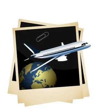 Illustration a conceptual composition - of the plane taking off from planet s Stock Illustration