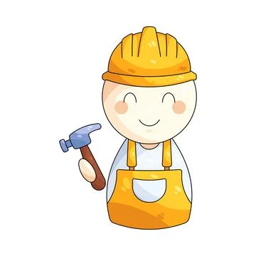 Illustration of construction worker holding a hammer Stock Illustration