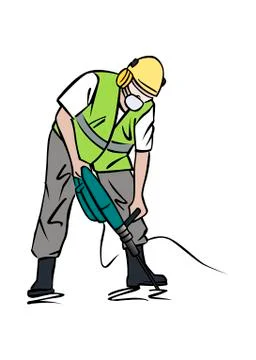 Illustration of construction worker using jackhammer Illustrazione stock