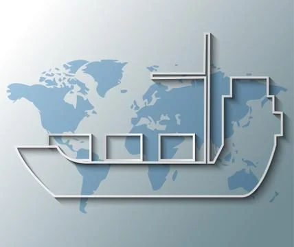 Illustration of container ship with world map background Illustrazione stock
