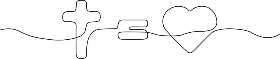 Illustration of continuous line drawing of cross equals heart symbol 스톡 일러스트