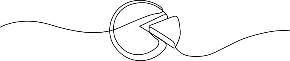 Illustration of continuous line drawing of a pie chart with a slice removed Stock Illustration