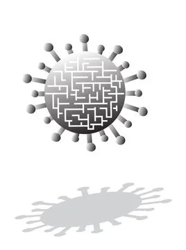An illustration of a coronavirus cell with a labyrinth inside isolated on a w Stock Illustration