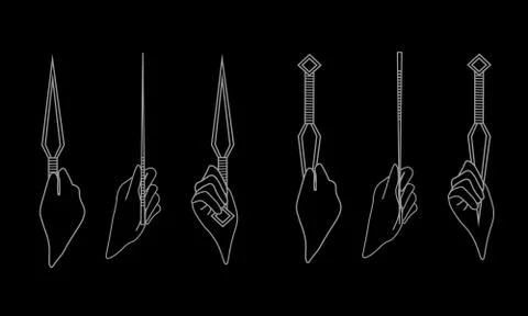 Illustration of correct holding throwing knife: pinch grip and blade grip Stock Illustration