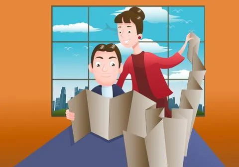 Illustration of a couple reading leaflet Stock Illustration