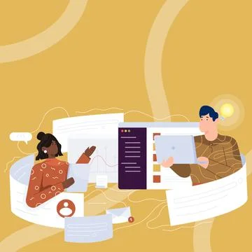 Illustration Of Couple Speaking In Chat Cloud Exchanging Messages Talking About Stock Illustration