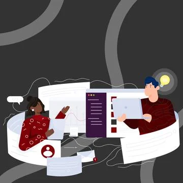 Illustration Of Couple Speaking In Chat Cloud Exchanging Messages Talking About Stock Illustration