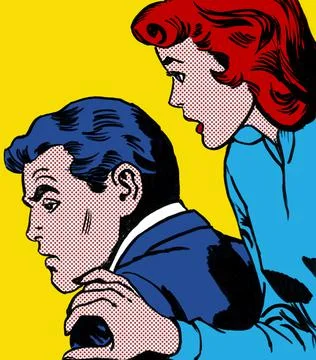 Illustration of a couple in the style of 60s comic books, pop art Stock Illustration