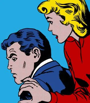 Illustration of a couple in the style of 60s comic books, pop art Stock Illustration