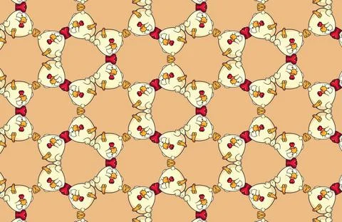 An illustration of a creative seamless pattern of chickens against the brown  Illustrazione stock