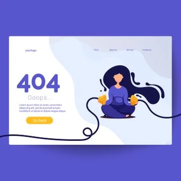 Illustration of creativity 404 page not found error. Woman unplugged electric 스톡 일러스트