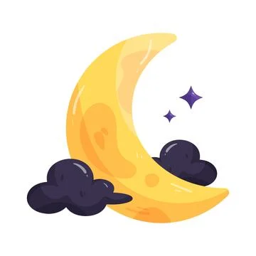 Illustration of crescent moon with clouds Stock Illustration