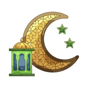 Illustration of crescent moon with a lantern Stock Illustration