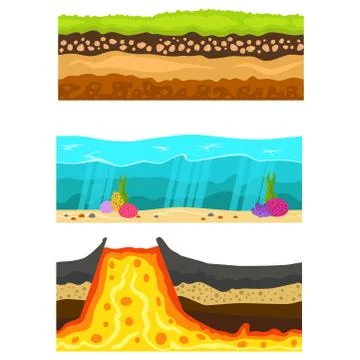 Illustration of cross section of ground volcano country gardening ground slices Stock Illustration