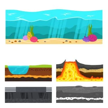 Illustration of cross section of ground volcano country gardening ground slices Stock Illustration