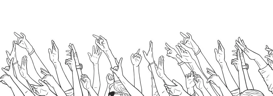 Illustration of crowd cheering with raised hands Stock Illustration