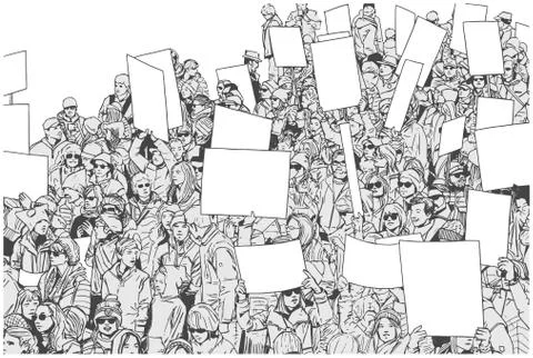 Illustration of crowd protest with blank signs Stock Illustration