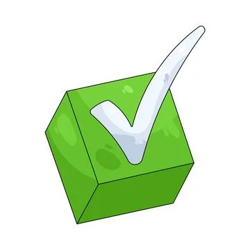 Illustration of cube with a checkmark Stock Illustration