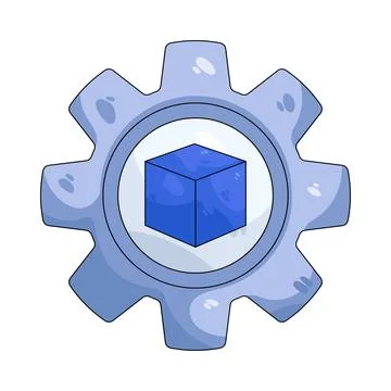 Illustration of cube with a gear Stock Illustration