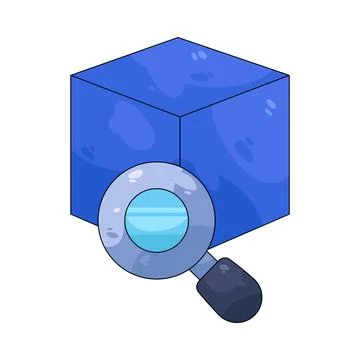 Illustration of cube with a magnifying glass Stock Illustration