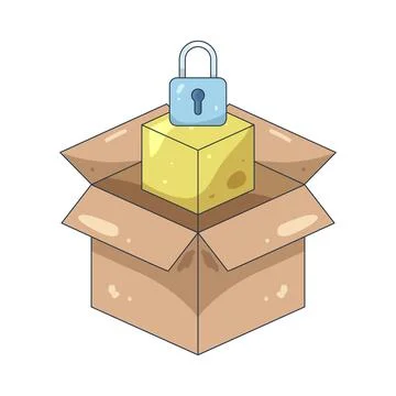 Illustration of cube with a padlock Stock Illustration