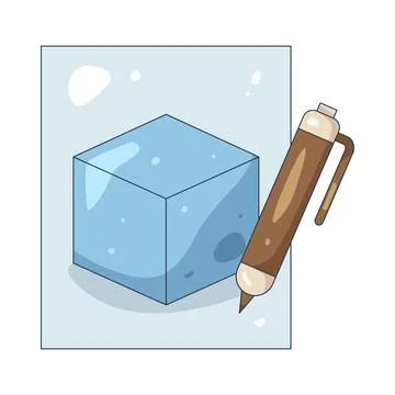 Illustration of cube with a pen Stock Illustration