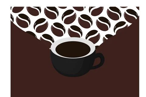 Illustration of a cup of coffee on the background of coffee beans Stock Illustration