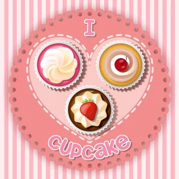 Illustration of cupcake on heart shape Stock Illustration