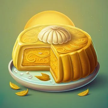 Illustration of a custard moon cake. Chinese moon cakes. Stock Illustration