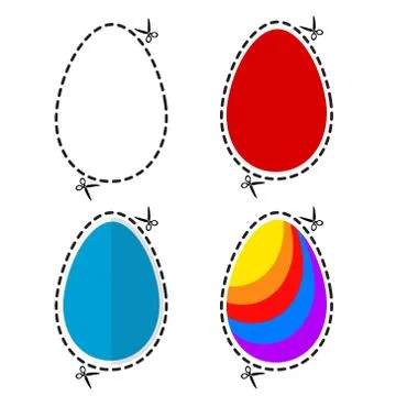 Illustration of a cut out colored Ester eggs symbol shape with scissors vecto Stock Illustration