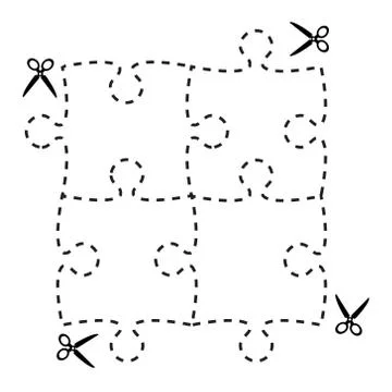 Illustration of a cut out puzzle rectangle shape with scissors vector Stock Illustration